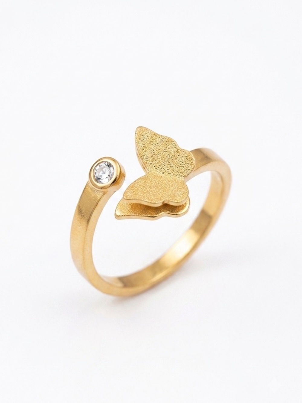 18K Rose Gold Filled NEW Butterfly Open Ring with Crystal Accent, Size 7